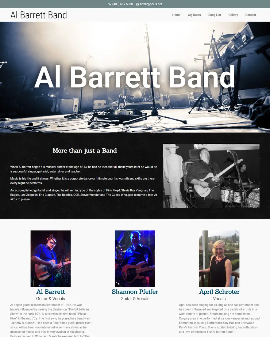 Al Barrett Band website by Two Trees Studio