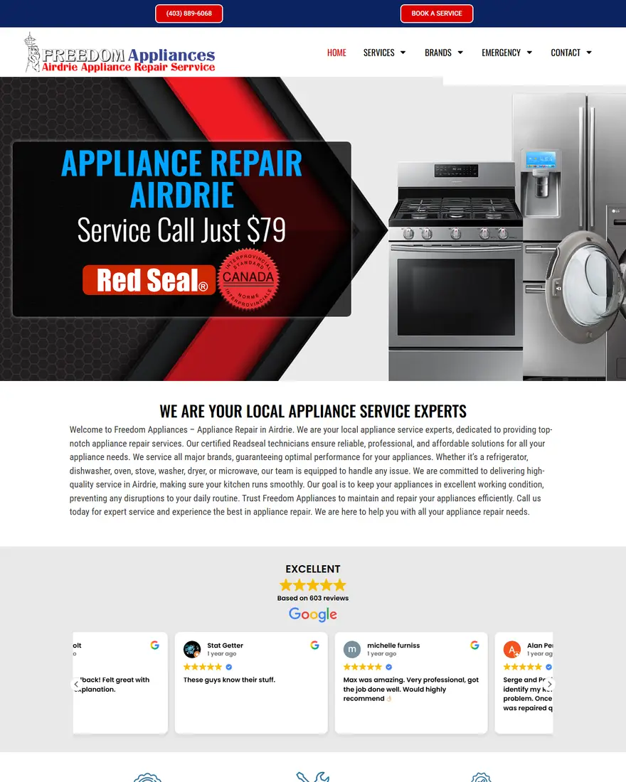 Freedom Appliance Repair Airdrie website by Two Trees Studio