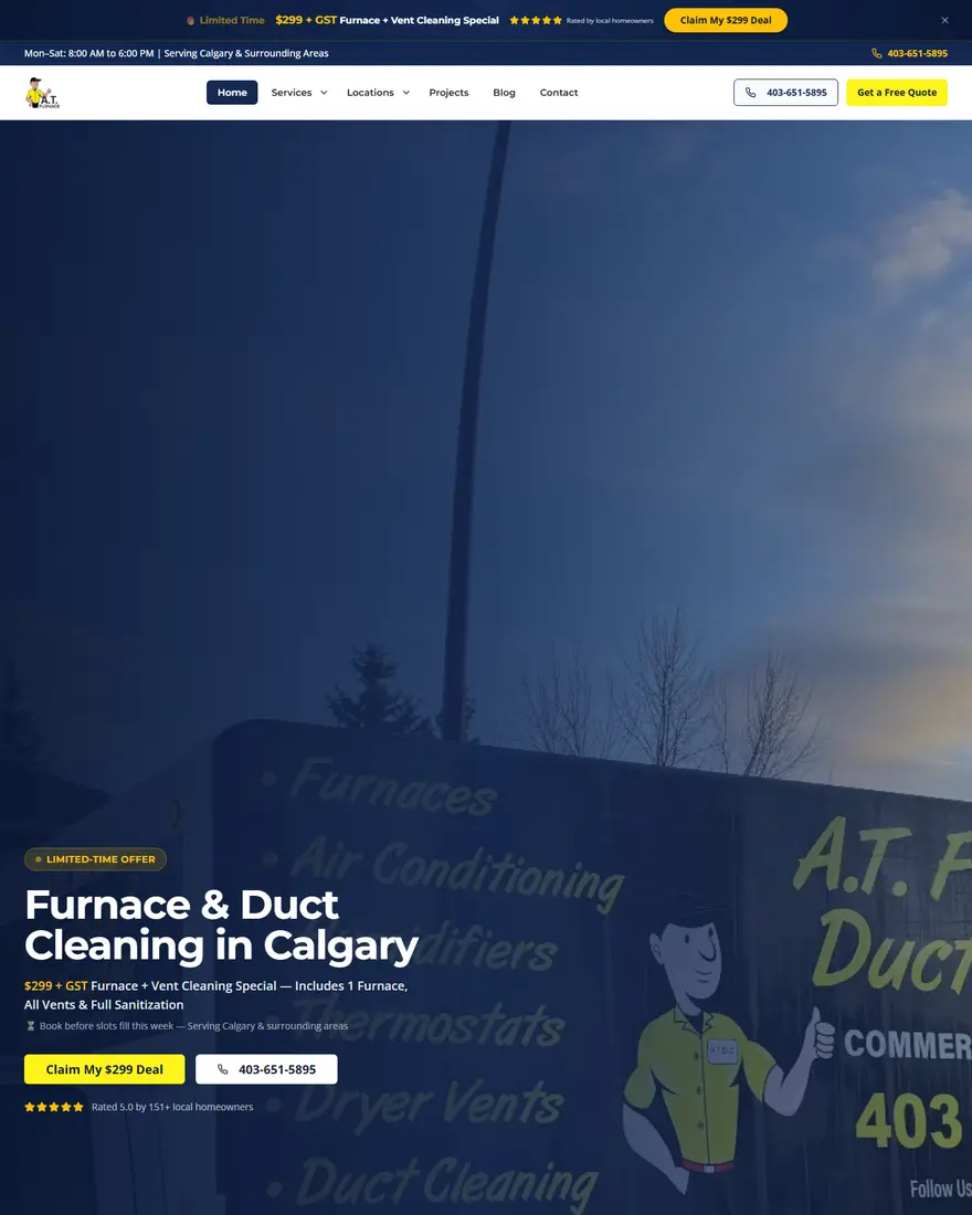 A.T. Furnace & Duct Cleaning website by Two Trees Studio
