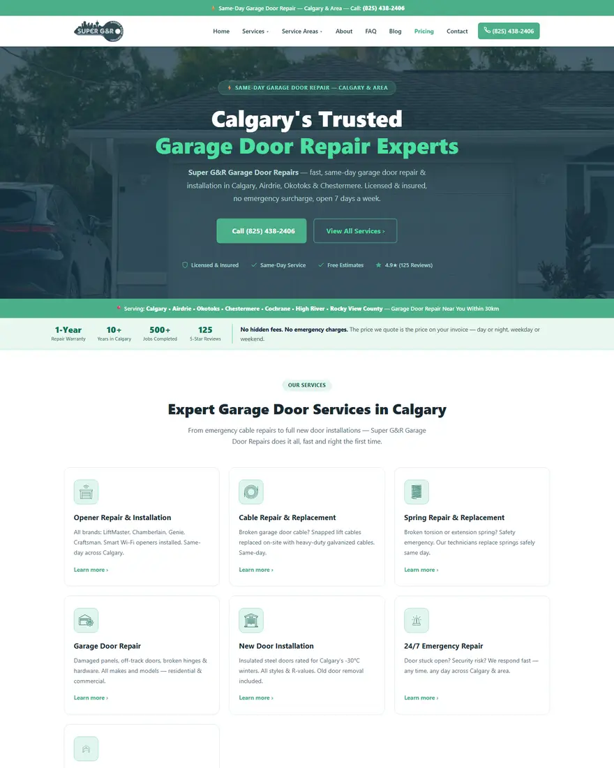 Super G&R Garage Doors website by Two Trees Studio
