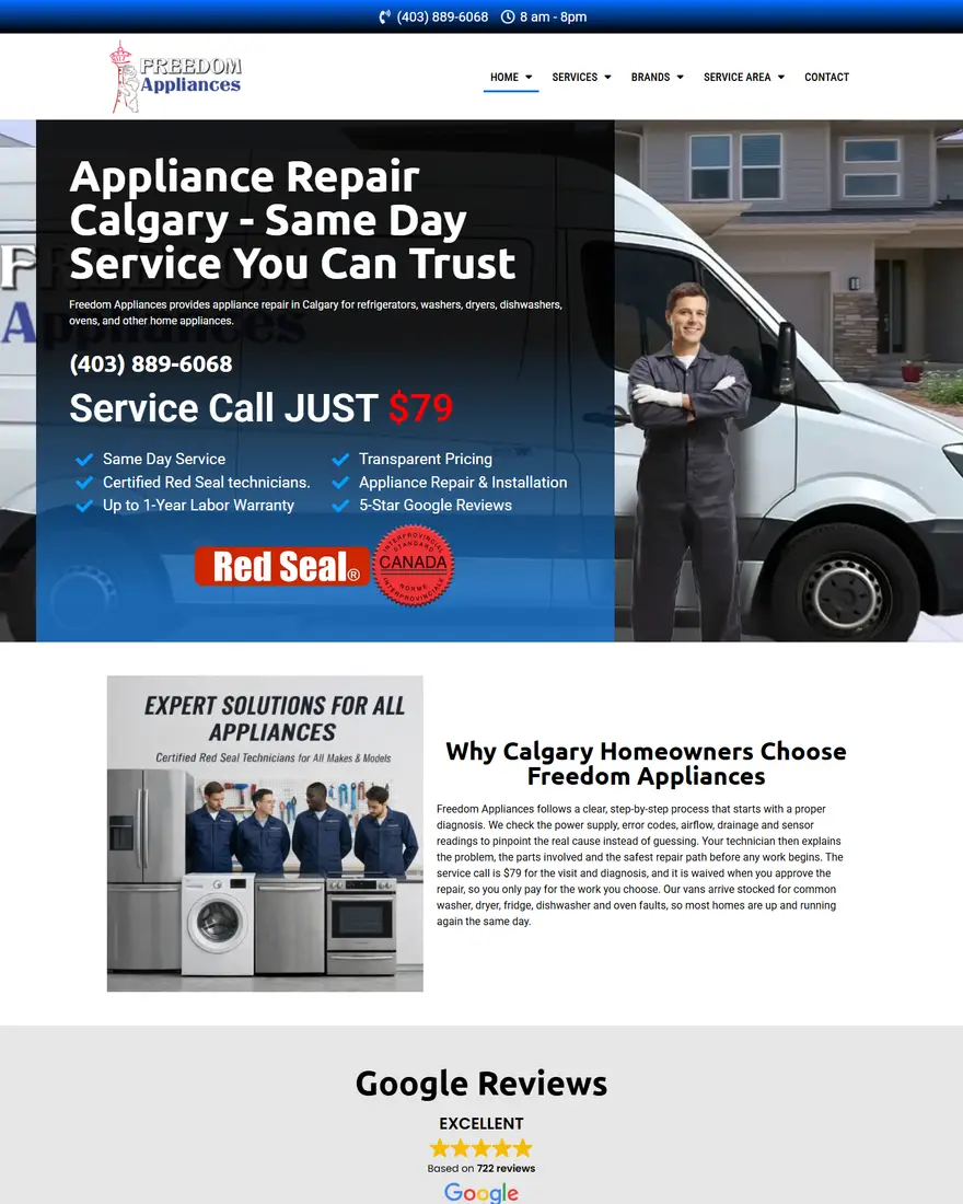 Calgary Repair Appliances website by Two Trees Studio