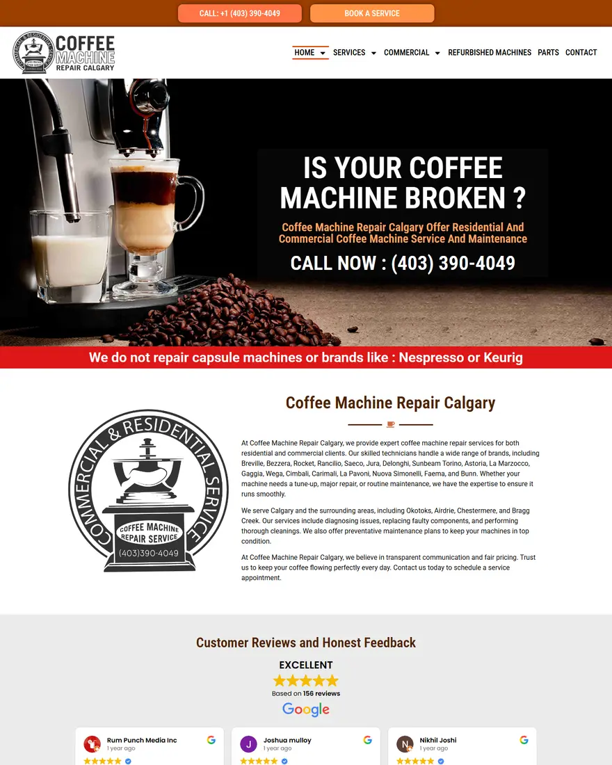 Coffee Machine Repair Calgary website by Two Trees Studio