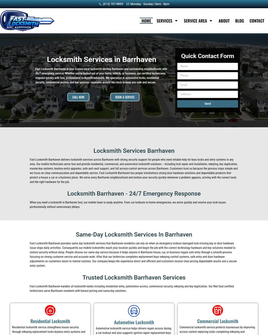 Fast Locksmith Barrhaven website by Two Trees Studio