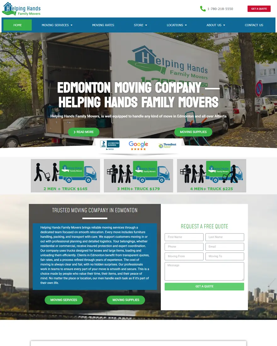 Helping Hands Family Movers website by Two Trees Studio