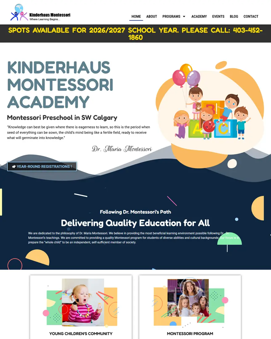Kinderhaus Montessori Academy website by Two Trees Studio