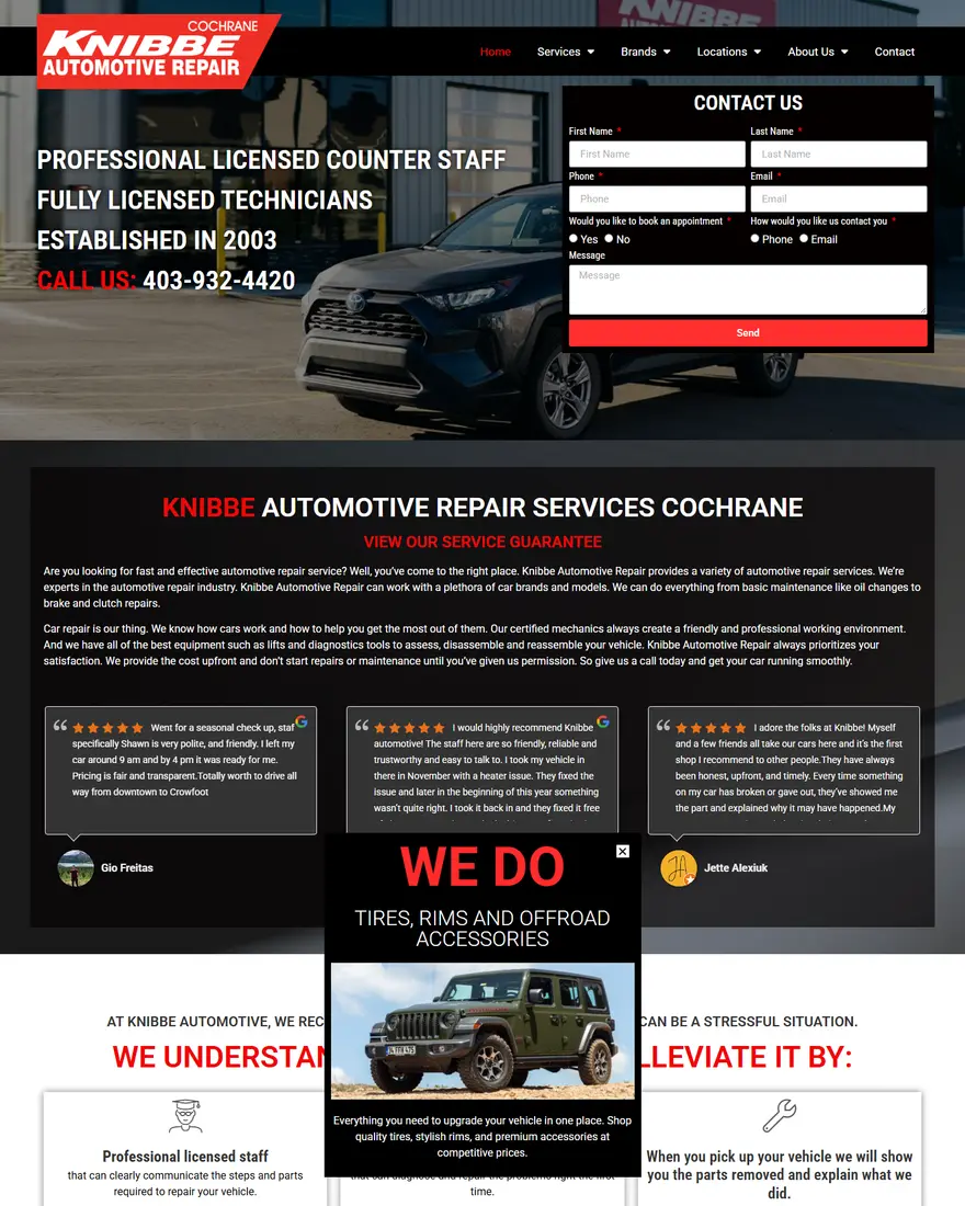 Knibbe Automotive Cochrane website by Two Trees Studio