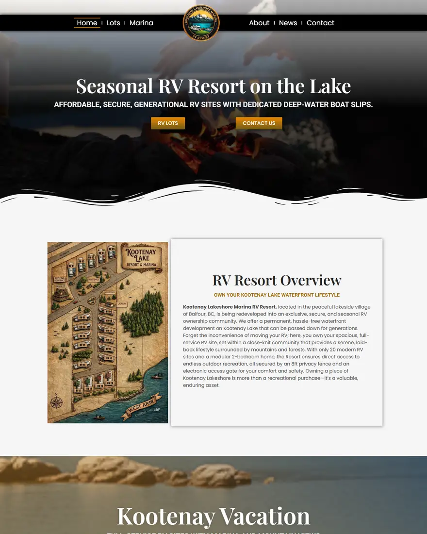 Kootenay Lakeshore Marina RV Resort website by Two Trees Studio