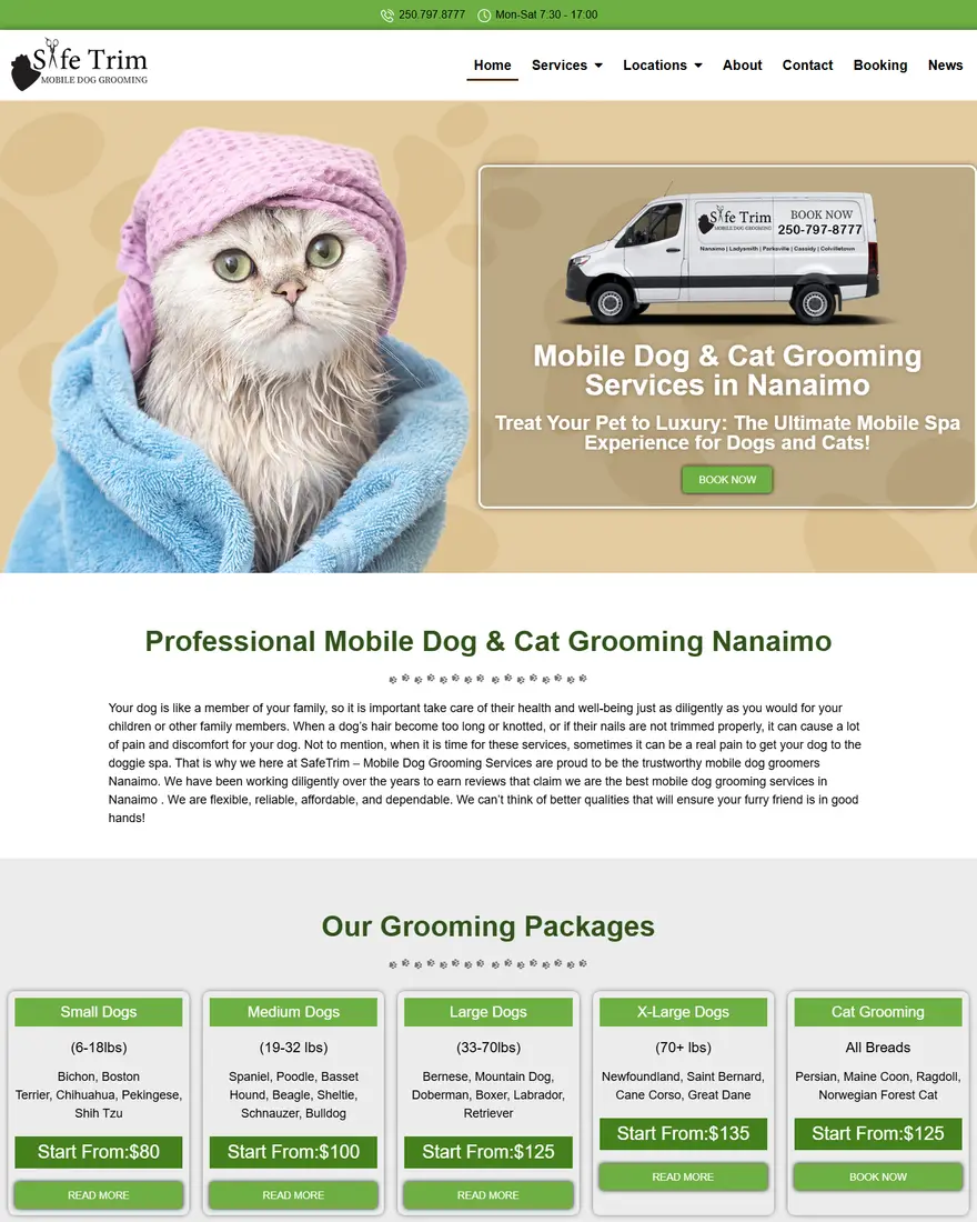 Nanaimo Mobile Dog Grooming website by Two Trees Studio
