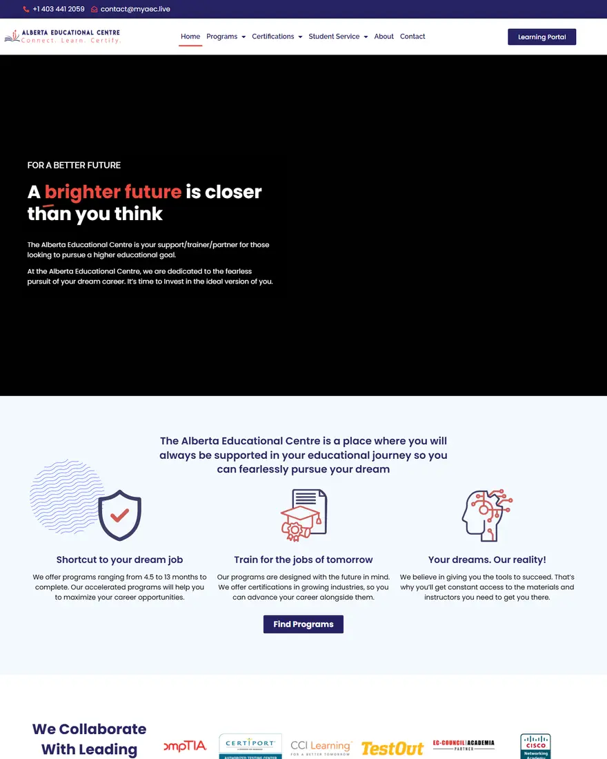 Alberta Educational Centre website by Two Trees Studio