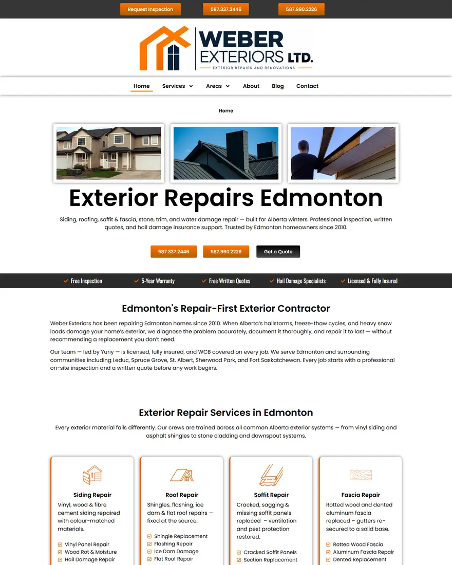 Weber Exteriors website by Two Trees Studio