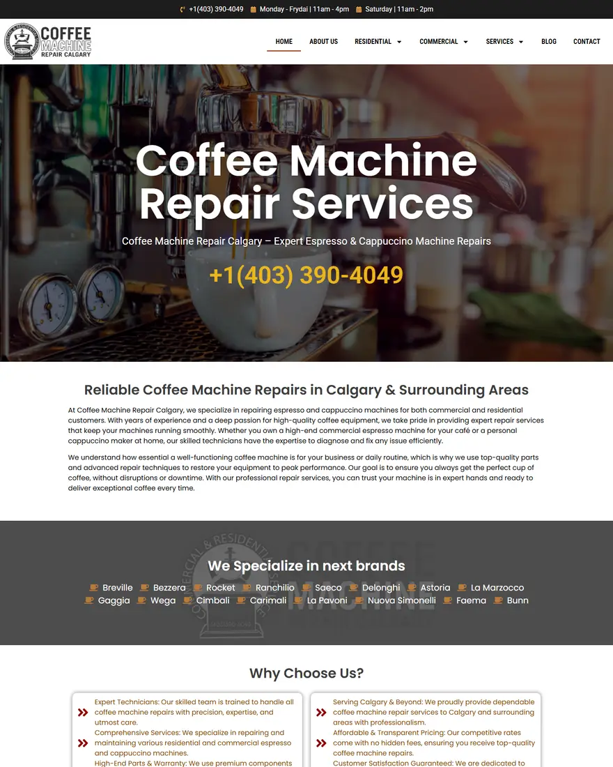 Simo Caffe Coffee Machine Repair website by Two Trees Studio